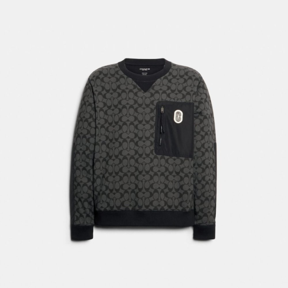 NWT COACH BLACK MIXED MEDIA SIGNATURE SWEATSHIRT